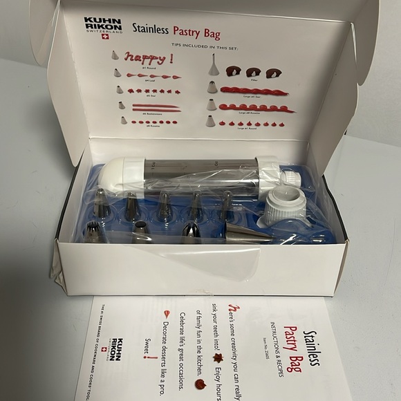 Stainless steel pastry bag NIB by Kuhn Rikon- 12 piece set- tips & bag in steel - Picture 2 of 6